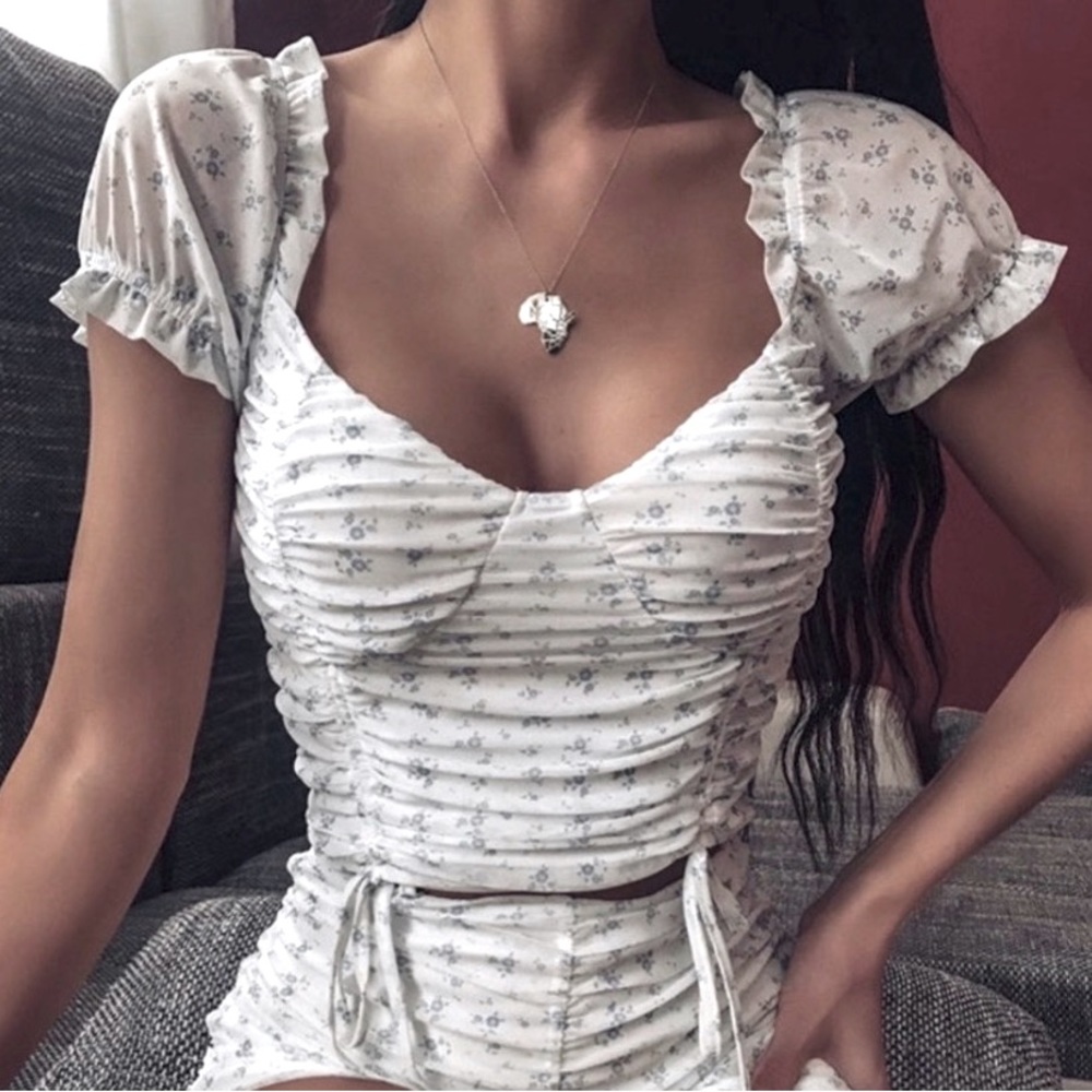 Tiger Mist Floral Lace Up Crop Top